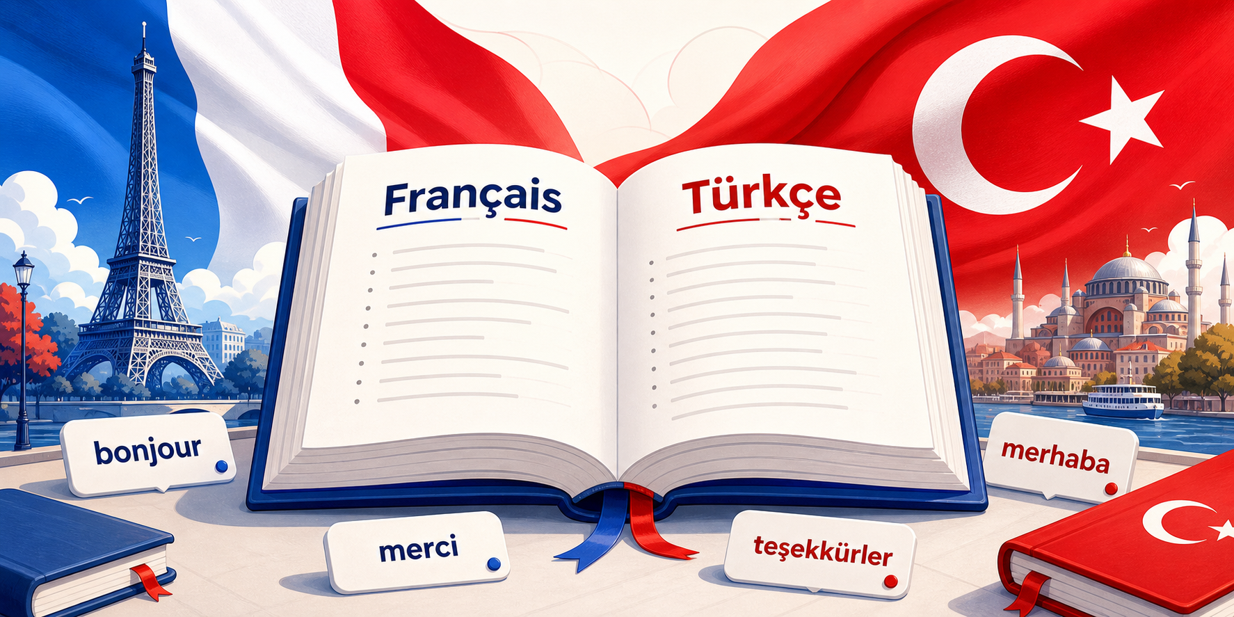 Fransızca Türkçe sözlük için Fransa ve Türkiye bayrakları