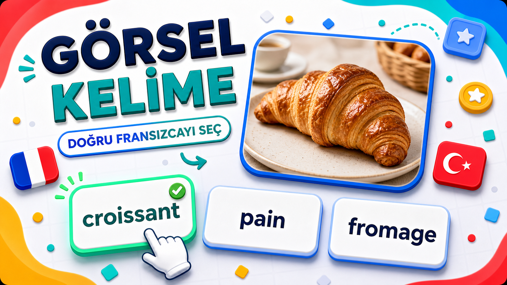 Croissant seçenekleriyle Fransızca görsel kelime oyunu thumbnail görseli