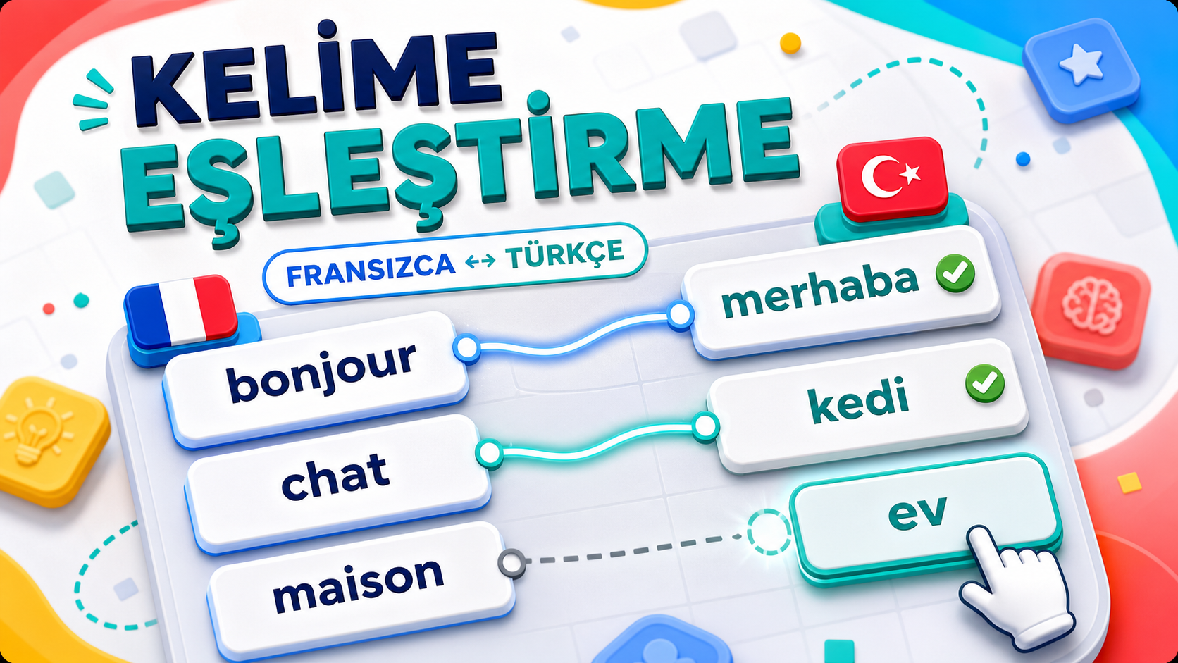 Fransızca Türkçe kelime eşleştirme oyunu thumbnail görseli